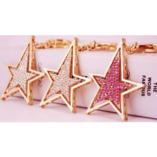 Korean-Style Creative Crystal Five-Pointed Star Key Ring Star Key Ring Metal Pendant Womens Bag Accessories Small Gift