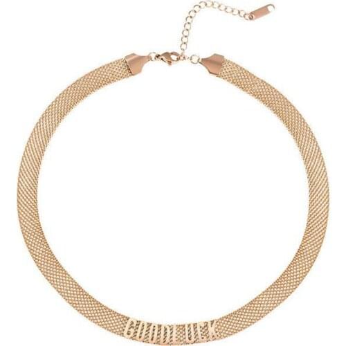 Yobest Trendy Titanium Stainless Steel Good Luck Letter Choker Necklaces For Women Girls Rose Gold Chain Pendant Necklace