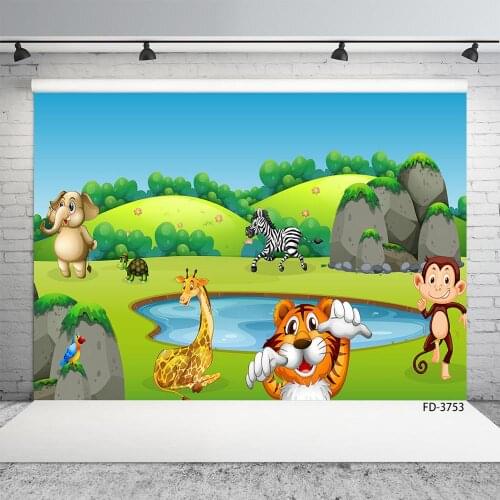 Cartoon Safari Park Photographic Backgrounds Vinyl Cloth Backdrop for Baby Shower Children Birthday Photoshoot Photo Studio