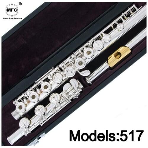 Music Fancier Club Professional Flute 517 Silver Plated Flute Gold Plated Lip Plate B Leg Open Close Holes 17 E Key
