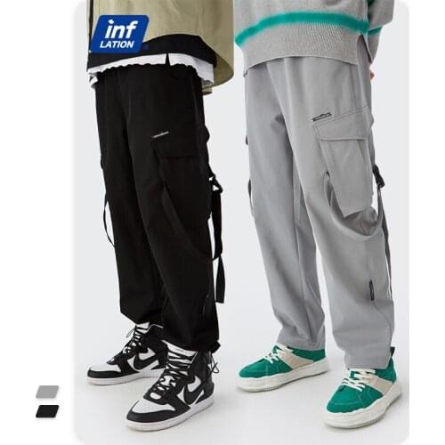 INFLATION Black Cargo Pants For Men with Pockets 2021 Fashion Baggy Pants Mens Wild Cargo Pants Male Loose Casual Pants