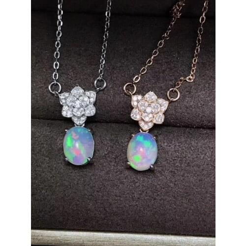 Natural multicolor opal necklace natural gemstone Elegant camellia flowers pendant necklace S925 silver girl gift party jewelery