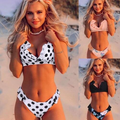 2021 New European and American Fashion Swimsuit Womens Beach Swimwear Sexy Ruffled Polka Dot Print Split Bikini Swimsuit Polka