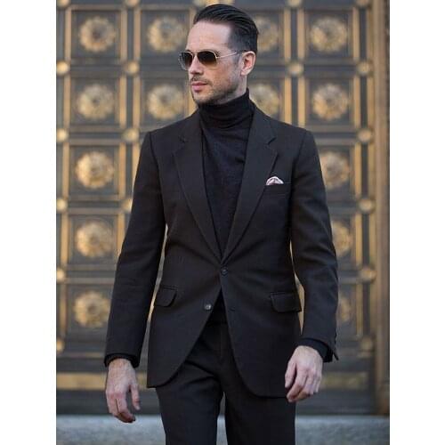 ANNIEBRITNEY Black 2 Piece Business Slim Fit Men Suit Custom Groom Wedding Tuxedo Men Prom Wedding Business Suit With Pants