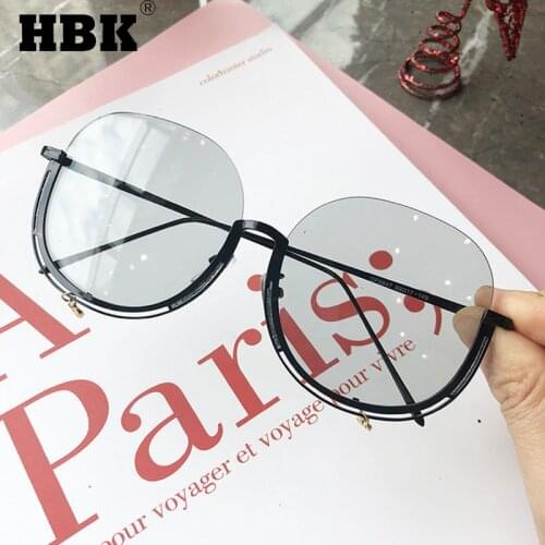 HBK Fashion New Round Frameless Sunglasses Women Men Retro Oversized Sun Glasses Half Frame Love Pendant Travel Eyewear UV400