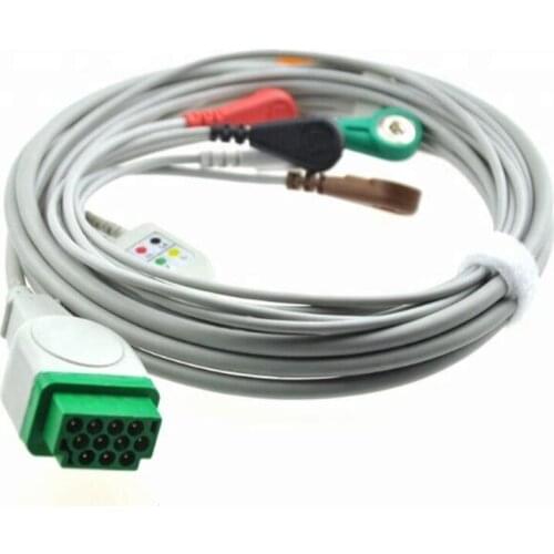 Compatible for GE Dash PRO 1000, PRO 2000,Solar 9500 5-lead with lead wires,AHA snap, 11 pin,One Piece 5 Leads ECG EKG Cable