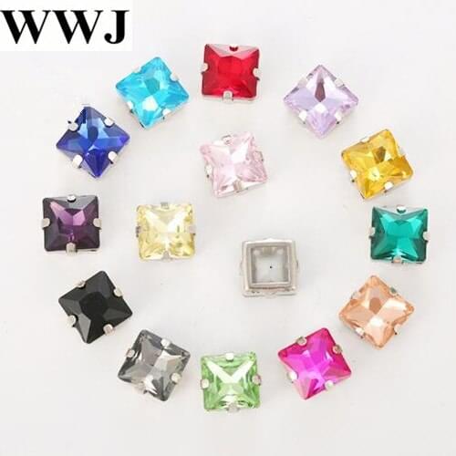 All Colors Sew on Rhinestone Square Shape Glass Stone In Hard Strong OPen Back Metal Claw Setting 8mm,10mm,12mm Sew-on Crystals