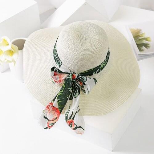 Chiffon ribbon large eaves womens straw hat summer travel sunscreen sun hat Beach Hat