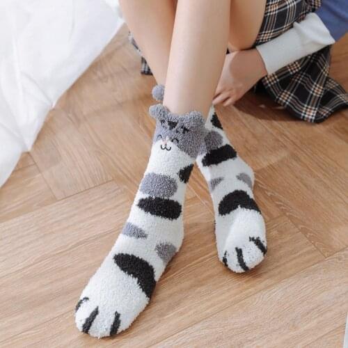 Womens Socks Girls Cat Print Claw Happy And Funny Winter Thick And Warm Socks Famle Socks Korean Style Носки Женские #W3