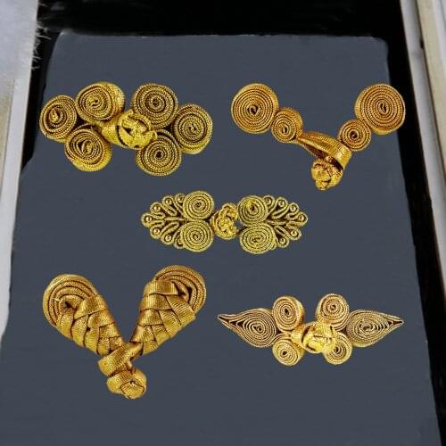 20set Gold Metallic Cord Braided Looped Fastener Closure Knot Buttons Sewing For Hotel Chair Cover Traditional Cheongsam NK354