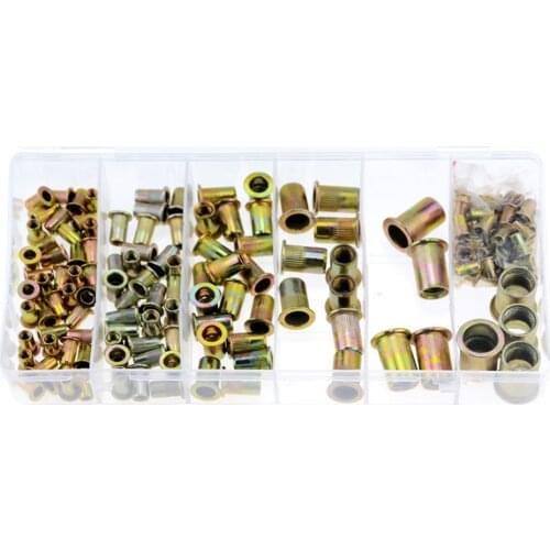 165PCS M3-M12 M4 M5 M6 M8 M10 Pull Rivet Nut Mixed Zinc Plated Carbon Steel Rivet Nut Threaded Insert Nut Set