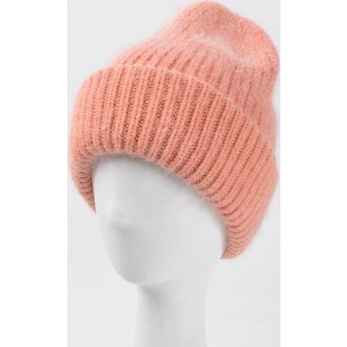 2021 Rabbit Fur Winter Hat For Women Beanies Cashmere Wool Cap Angora Knitted Skullies Beanies Thick Warm Soft Knit Hat Bonnet