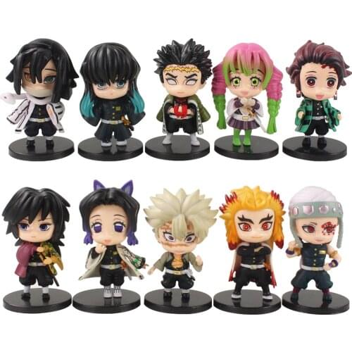 5pcs/set 7-8cm Demon Slayer Kimetsu no Yaiba Dolls Tanjirou Kochou Giyuu Shinobu Shinjurou Rengoku PVC Decoration Figure Toys