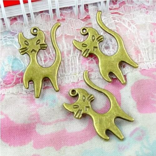 50Pcs 22*13.6MM Antique Bronze Plated Cat Charms Pendant For DIY Jewelry Accessories