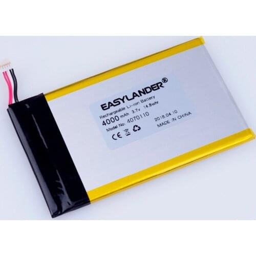 4070110 3.7V 4000mAh Rechargeable li-Polymer Battery For GPS Bluetooth Speaker DIY PAD Power Bank Tablet PC navigation 5-Wire