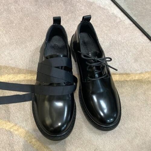 Shiny Small leather shoes women two ways lace up oxfords thick heels loafers ins college girls patent leather flats female 2020