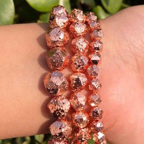 Natural Rock Volcanic Lava Rose Gold Stone Beads Loose Spacer Beads For Jewelry Making Diy Energy Bracelet 15"Strands 6-12mm