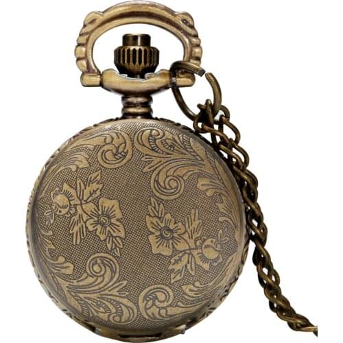 Simple Small Size Mini Bronze Quartz Pocket Watch Floral Rattan Necklace Pendant Minimalist Sweater Chain Watches for Men Women