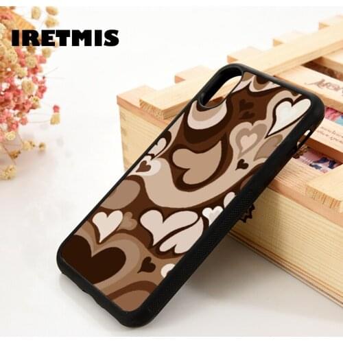 Iretmis 5 5S SE 6 6S TPU Silicone Rubber Phone Case Cover for iPhone 7 8 Plus X Xs 11 12 MINI Pro Max XR Brown hearts pattern