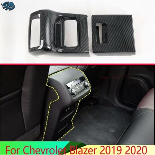 For Chevrolet Blazer 2019 2020 Car Accessories Carbon Fiber Style Plated Armrest Box Rear Air Vent Frame Trim Cover