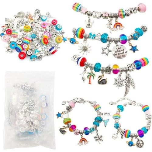 Women Girl Bead Charm Bracelet Set Chain Bracelet with Charms Diy Jewelry Accessories Fashion Jewelry for Gift Party