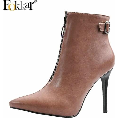 Eokkar 2020 New Fashion Women Ankle Boots Thin High Heel Pointed Toe Winter Boots Super Thin High Heel Ladies Boots Size 34-43
