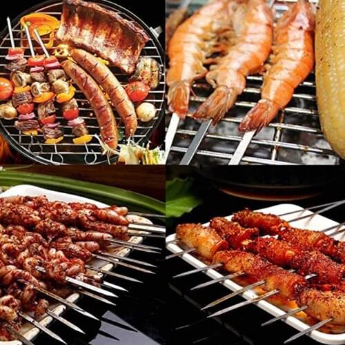 BBQ Essentialstools Stainless Steel Grilling Skewers Flat Reusable Metal Skewer Sticks for BBQ, Party Set of 10 38cm