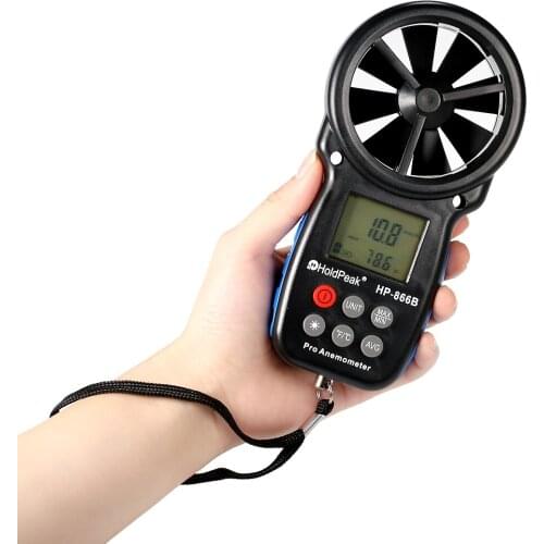 HP-866B Digital Anemometer Temperature Meter Mini Wind Meter Wind Speed Air Velocity Measuring Wind Sensor Windmeter 0-30m/s