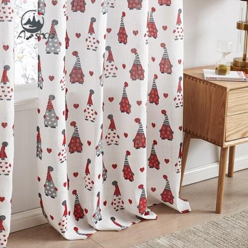 AS American European Modern Cartoon Christmas Socks Villain Ribbon Shading Red Blessing Curtains for Living Dining Room Bedroom