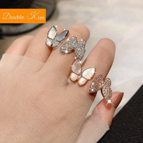 Opal Butterfly Ring Micro-inlaid Zircon Copper Adjustable Silver Plated Inlaid Rings Fashion Trendy Women Jewelry Gift