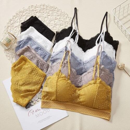 Sexy Lace Womens Bra Ultrathin Set Woman 2 Pieces Seamless Backless Vest Bralette Tops Wireless Female Lingerie Bra & Brief Set