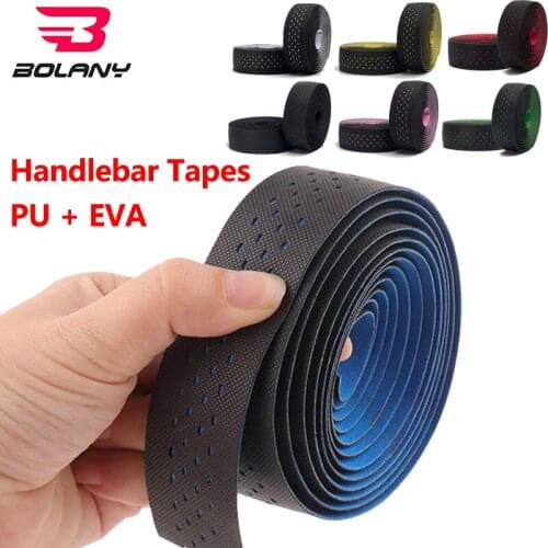 BOLANY 2pcs Road Bike Handlebar Tape Leather Non-slip Texture PU EVA Shock Absorption Sweat Cycling Handle Bar Tape for Bicycle