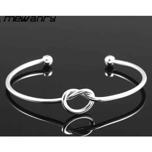 Mewanry 925 Sterling Silver Knotted Love Open Bracelet for Women INS Fashion Simple Glossy Woven Party Jewelry Birthday Gifts