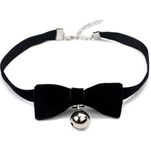Trendy Velvet Choker Necklace Bowknot Bells chocker Handmade Boho Gothic Costume Jewelry