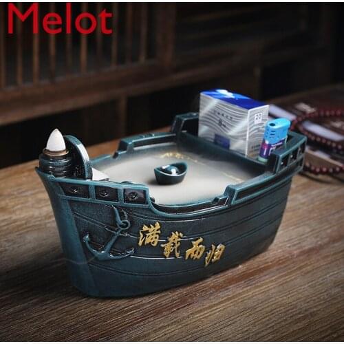Fashion Home Tea Room Decoration Multi-Function Sailing Backflow Incense Burner Storage Box Ashtray Cigar Ashtray Cute Ashtray