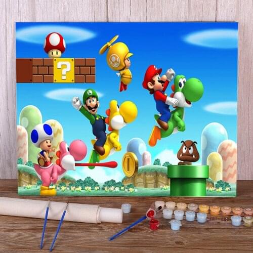 Carton Mario Coloring By Numbers Painting Kit Acrylic Paints 40*50 Canvas Pictures Handmade For Kids Wall Handiwork