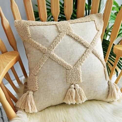 Tufting tassels Pillow Back Cushion Cover Plush Cute Moroccan Style Pillow Case Macrame Home Sofa Decorative bolster 45x45/30x50