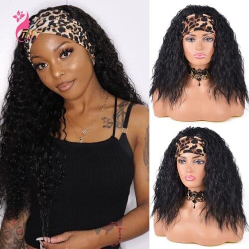 Synthetic Headband Wigs For Black Women Long Deep Curly Wigs Afro Kinky Curly Head Wrap Scarf Wigs Synthetic Heat Resistant Wigs
