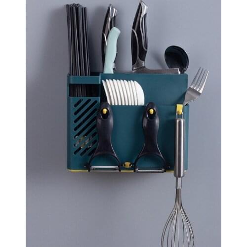 Zq Chopsticks Rack Household Storage Box Wall-Mounted Punch-Free Kitchen Knife Holder Knife Inserting Chopstick and Spoon