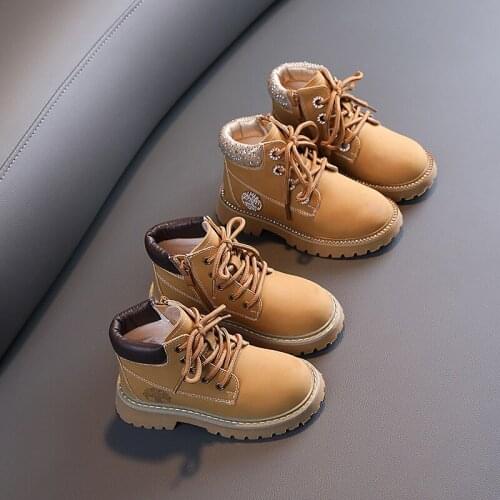 Rhinestone Design Girls' Martin Boots 2021 Autumn New 4-15 Years Old Yellow Soft Childrens Shoes Boys Genuine Leather Boots