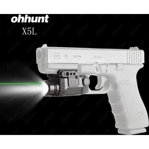 Ohhun Tactical LED Flashlight X5L White Light 190 lumens Integrated Green Laser Sight 20mm Picatinny Rail Shooting Hunting Light