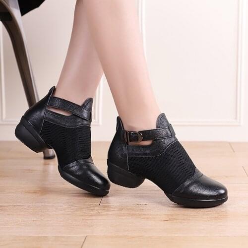 Dancing Shoes 8011 First Layer Cowhide Womens Soft Bottom Increase Buckle Sailor Dance Square Dance Shoes Summer Net