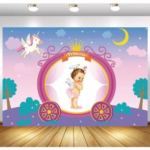 Pumpkin Carriage Girl Princess Backdrops Photograhic Moon Stars Unicorn Newborn Baby Shower Photo Backgrounds Custom