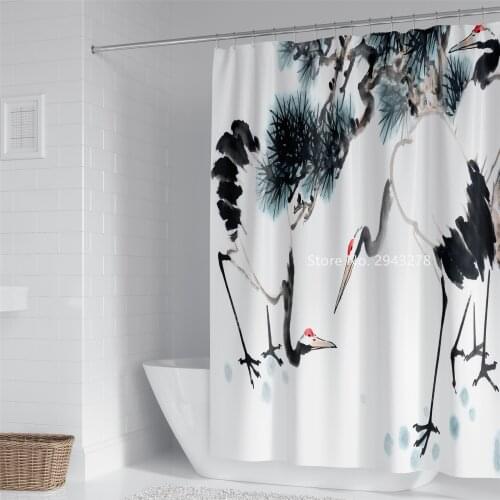 Ink Painting Series Design Waterproof and Mildewproof with Hook Washable Shower Curtain Home Bathroom Decoration Color Printing