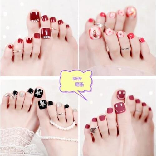 Line Wave Dot Pattern Retro Style 24pcs/Box Fashion Rhinestone Decoration Diamond-Studded Toenails Artificial False Nails