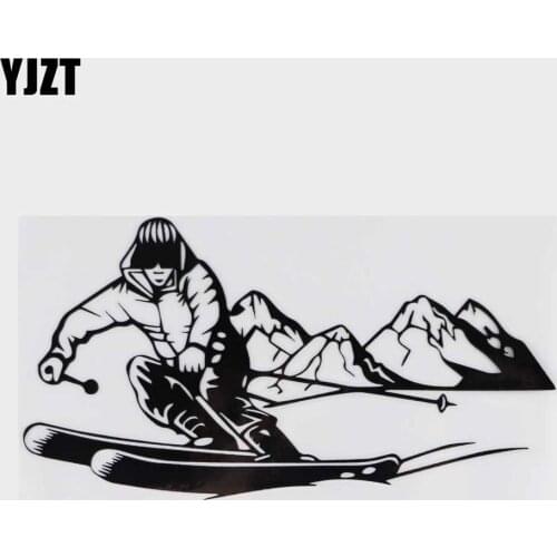 YJZT 10CM*18.9CM Brave Ski Adventure Sticker Decorative Car Vinyl Decal Black/Silver C30-0437