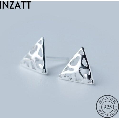 INZATT Real 925 Sterling Silver Jewelry Vintage Hollow Triangle Stud Earrings for Women Birthday Minimalist Men Earrings