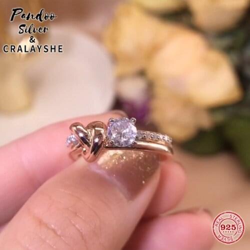 2021 Trend S925 Sterling Silver Jewelry 1:1 Copy,SWAN Knot Love Heart Separation Ring For Women Elegant Charming Party Jewelry