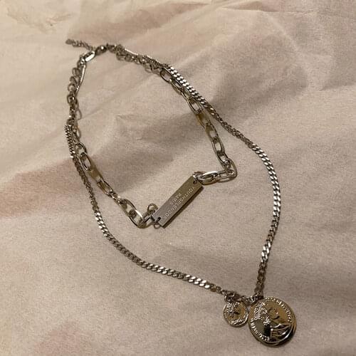 Vintage Multi-layer Coin Chain Choker Necklace For Women Silver Color Fashion Portrait Chunky Chain Necklaces Jewelry