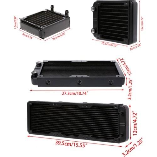 360mm Aluminum Computer Radiator Water Cooler 18 Tube CPU Heat Sink Exchanger T3LB